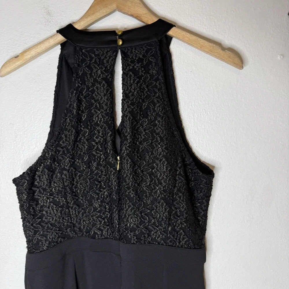Thalia Sodi‎ Black Sleeveless V-Neck Textured Jumpsuit Women's Medium Holiday